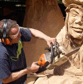 Simon Hedger Wood Carver working on the Mad Hatter